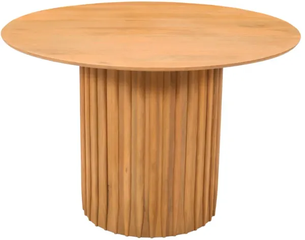 Sejo Dining Table, 45 Inch Round Top with Fluted Padestal Base, Natural Brown Mango Wood - Benzara