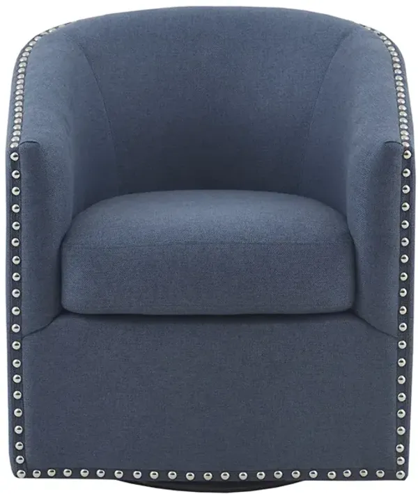 Gracie Mills Leyla Upholstered Barrel Swivel Chair with Black Metal Base