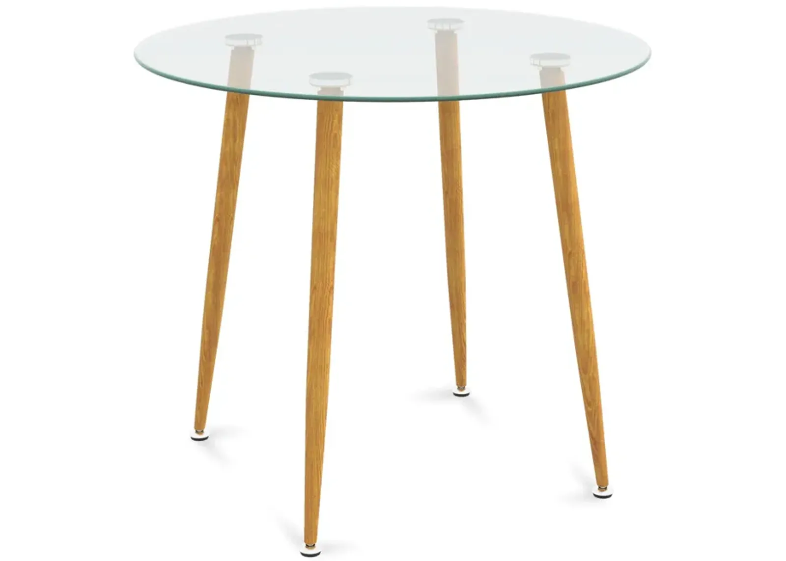 Round Glass Dining Table Leisure Coffee Table with Metal Legs-Natural