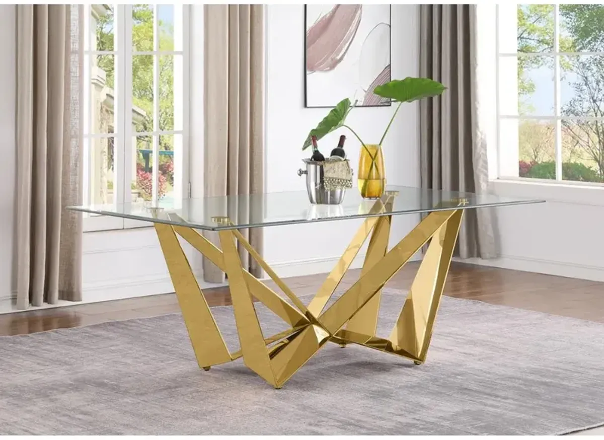 5pc Small(78") glass dining set with gold base and 6 Black side chairs