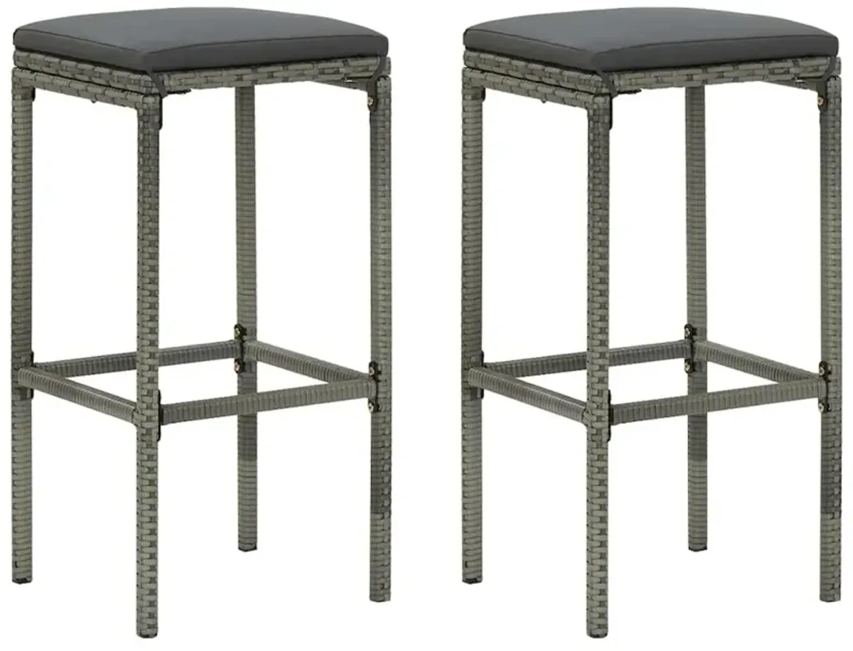 vidaXL Bar Stools with Cushions 2 pcs Gray Poly Rattan 3441