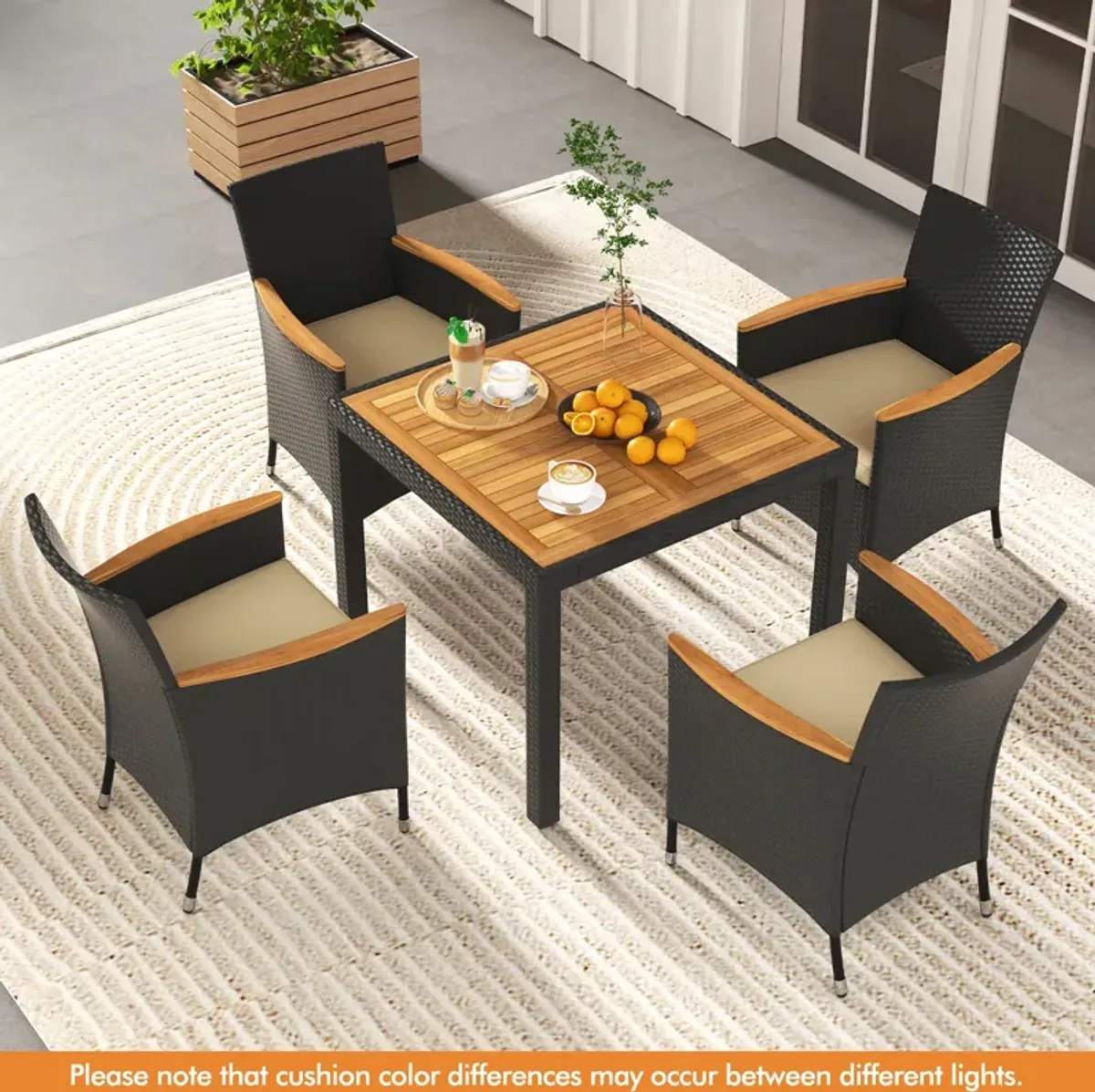 5 Pieces Patio Dining Table Set for 4 with Umbrella Hole