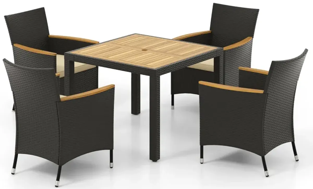 5 Pieces Patio Dining Table Set for 4 with Umbrella Hole