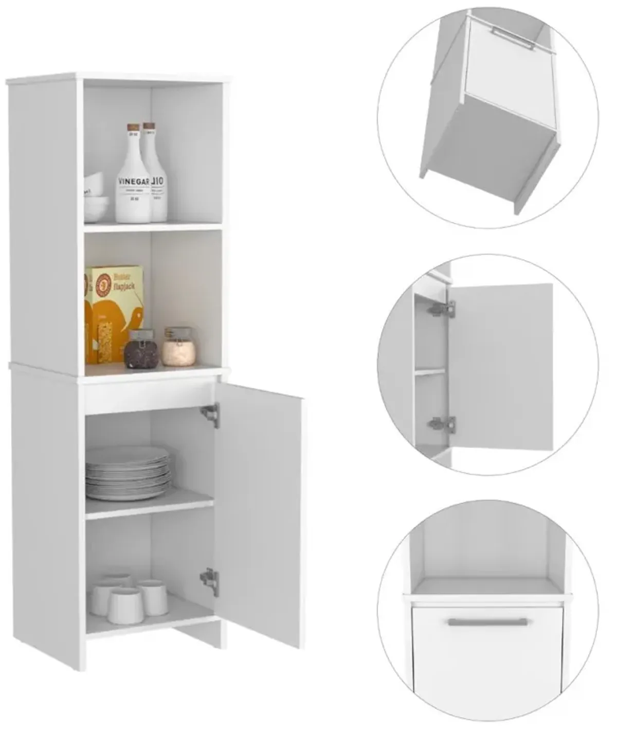 DEPOT E-SHOP Romulo Kitchen Pantry, Two External Shelves, Single Door Cabinet, Two Interior Shelves, White