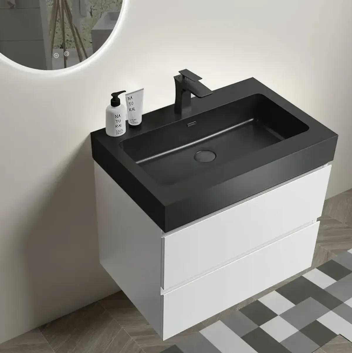 White Bathroom Vanity with Large Storage, Wall Mounted