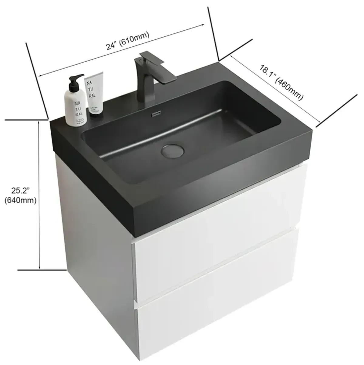 White Bathroom Vanity with Large Storage, Wall Mounted