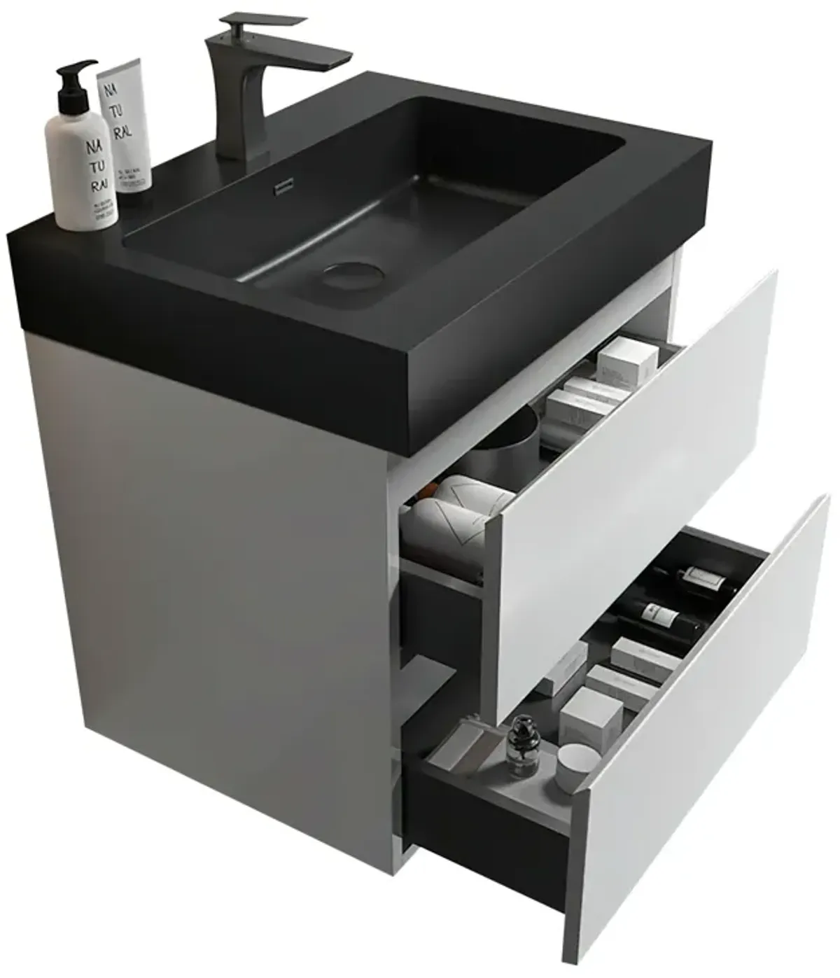 White Bathroom Vanity with Large Storage, Wall Mounted