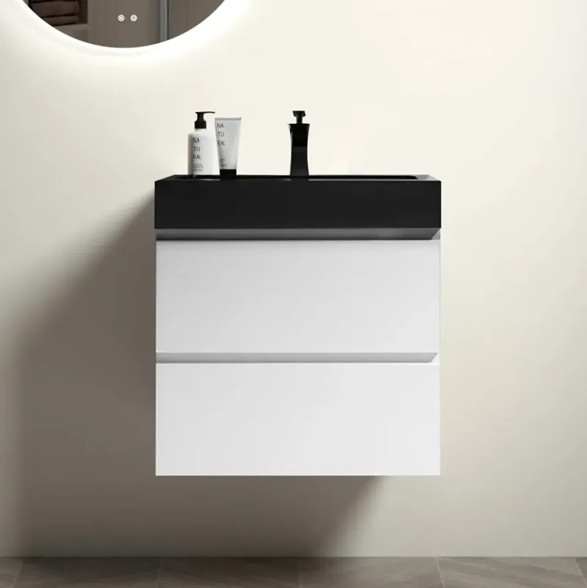 White Bathroom Vanity with Large Storage, Wall Mounted