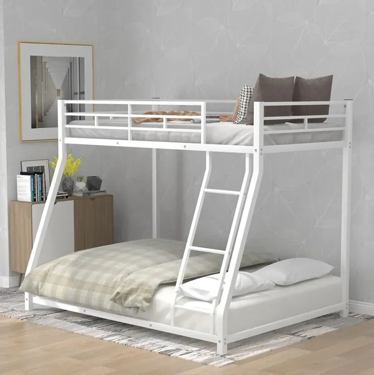 Merax Modern Metal Floor Bunk Bed with Sloping Stairs