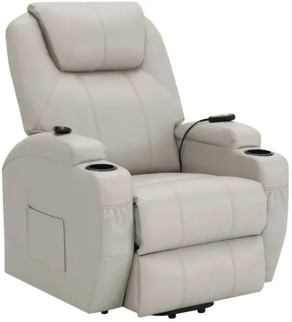 Sanger Upholstered Power Lift Massage Recliner Champagne