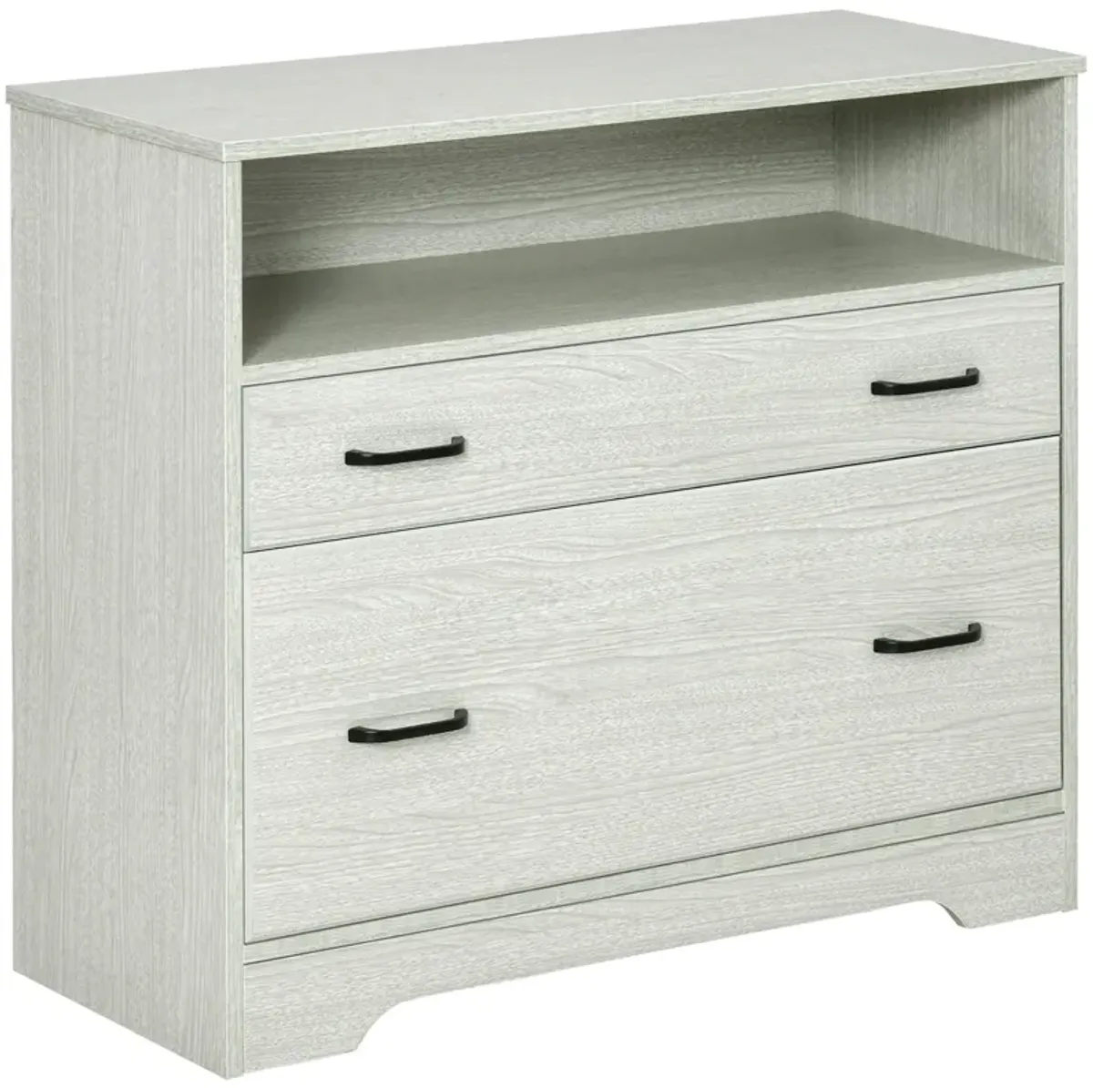 Grey Office Organizer: Lateral File Cabinet with 2 Drawers