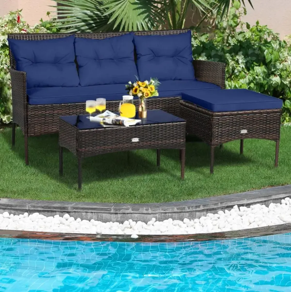 Hivvago 3 Pieces Patio Furniture Sectional Set with 5 Cozy Cushions