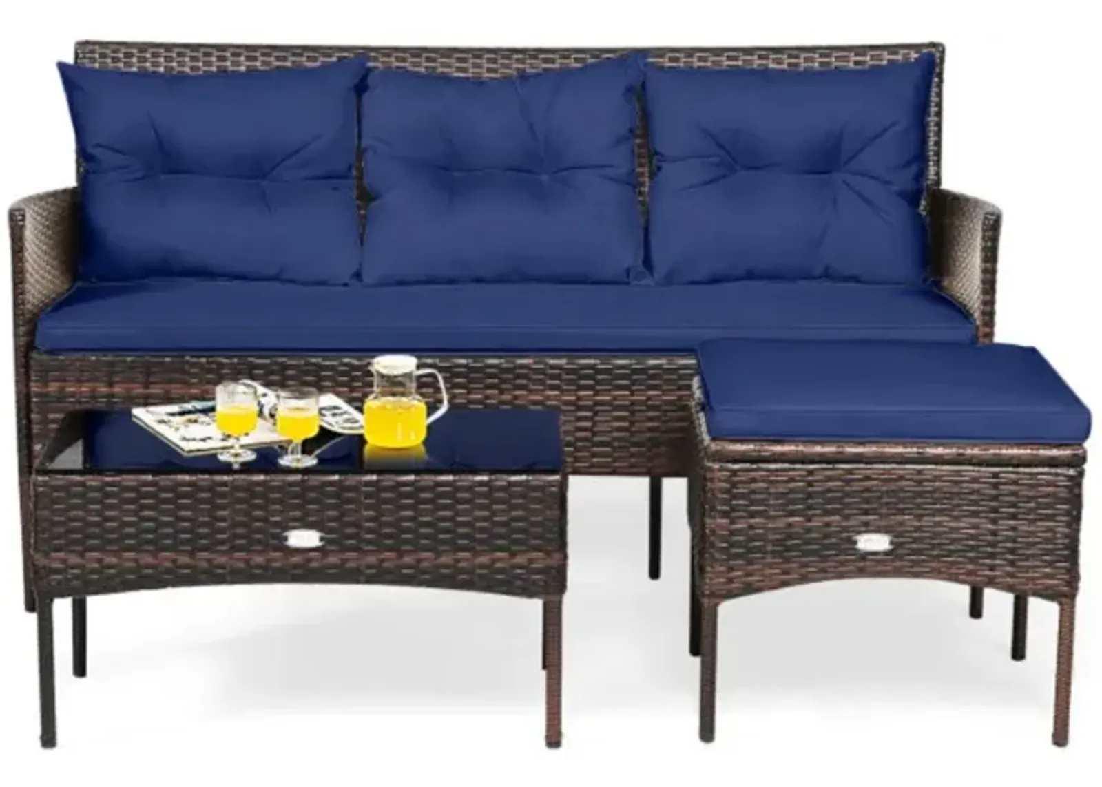 Hivvago 3 Pieces Patio Furniture Sectional Set with 5 Cozy Cushions