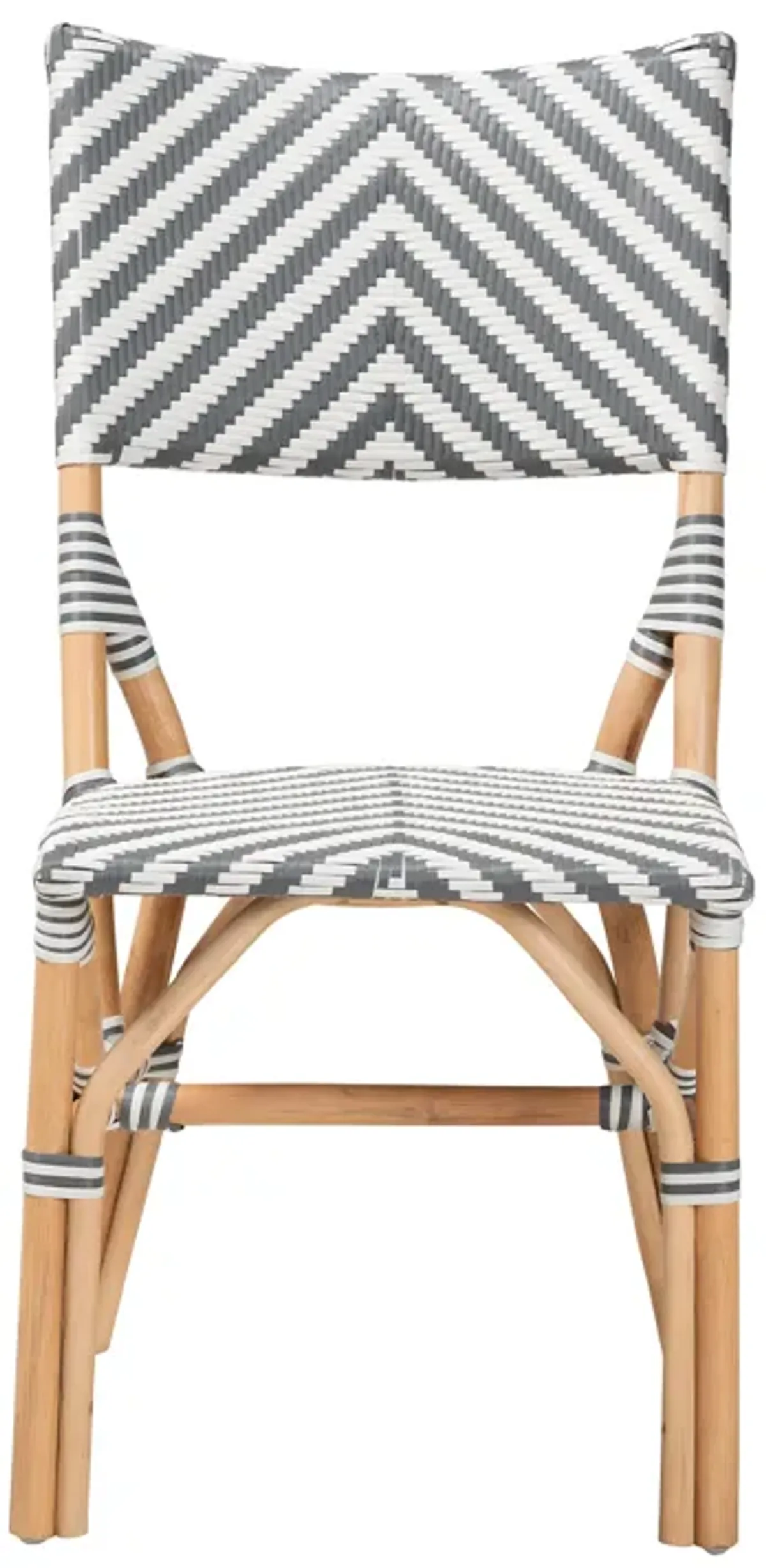 Bali & Pari Shai Modern French Grey and White Weaving and Natural Rattan Bistro Chair