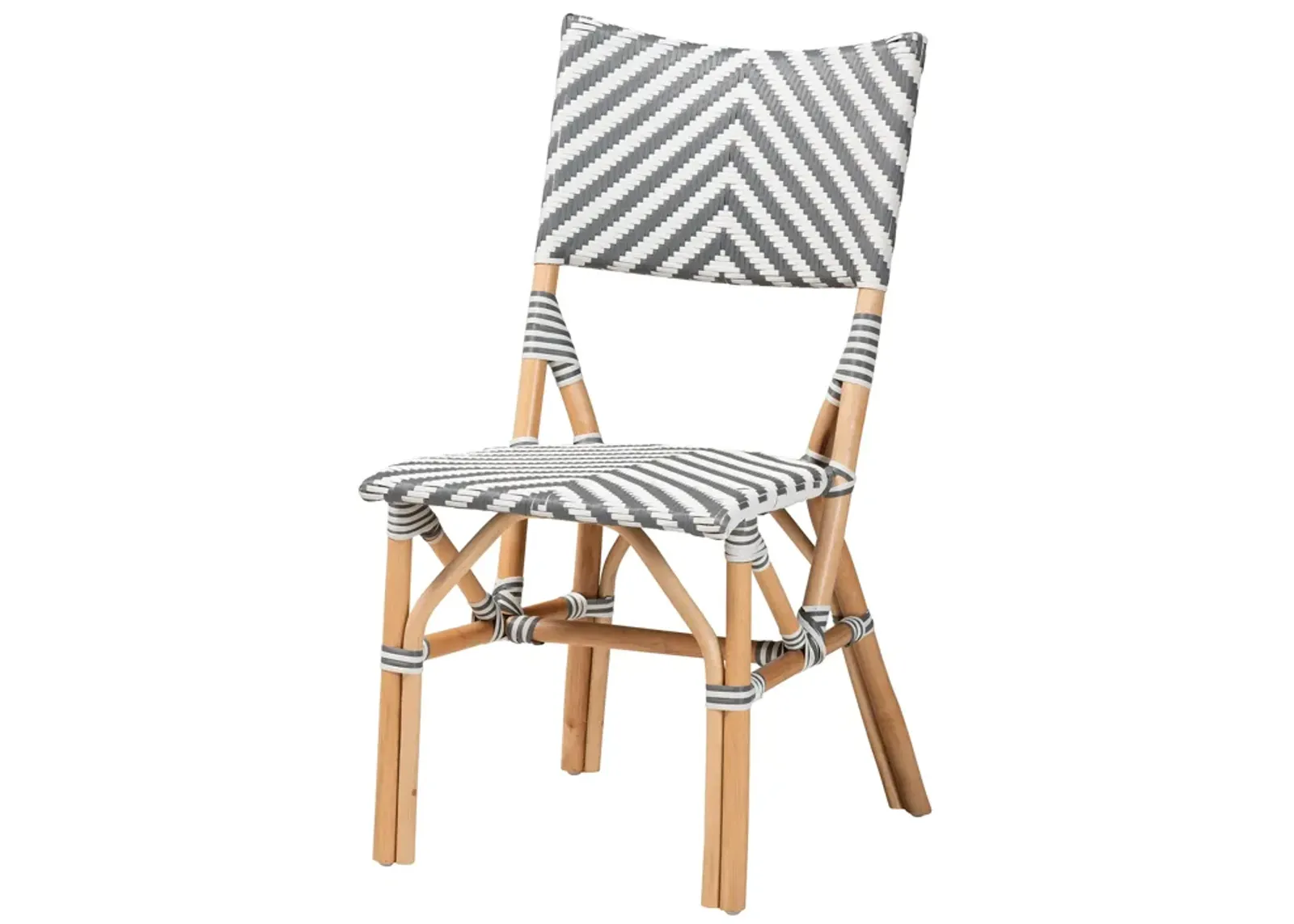 Bali & Pari Shai Modern French Grey and White Weaving and Natural Rattan Bistro Chair