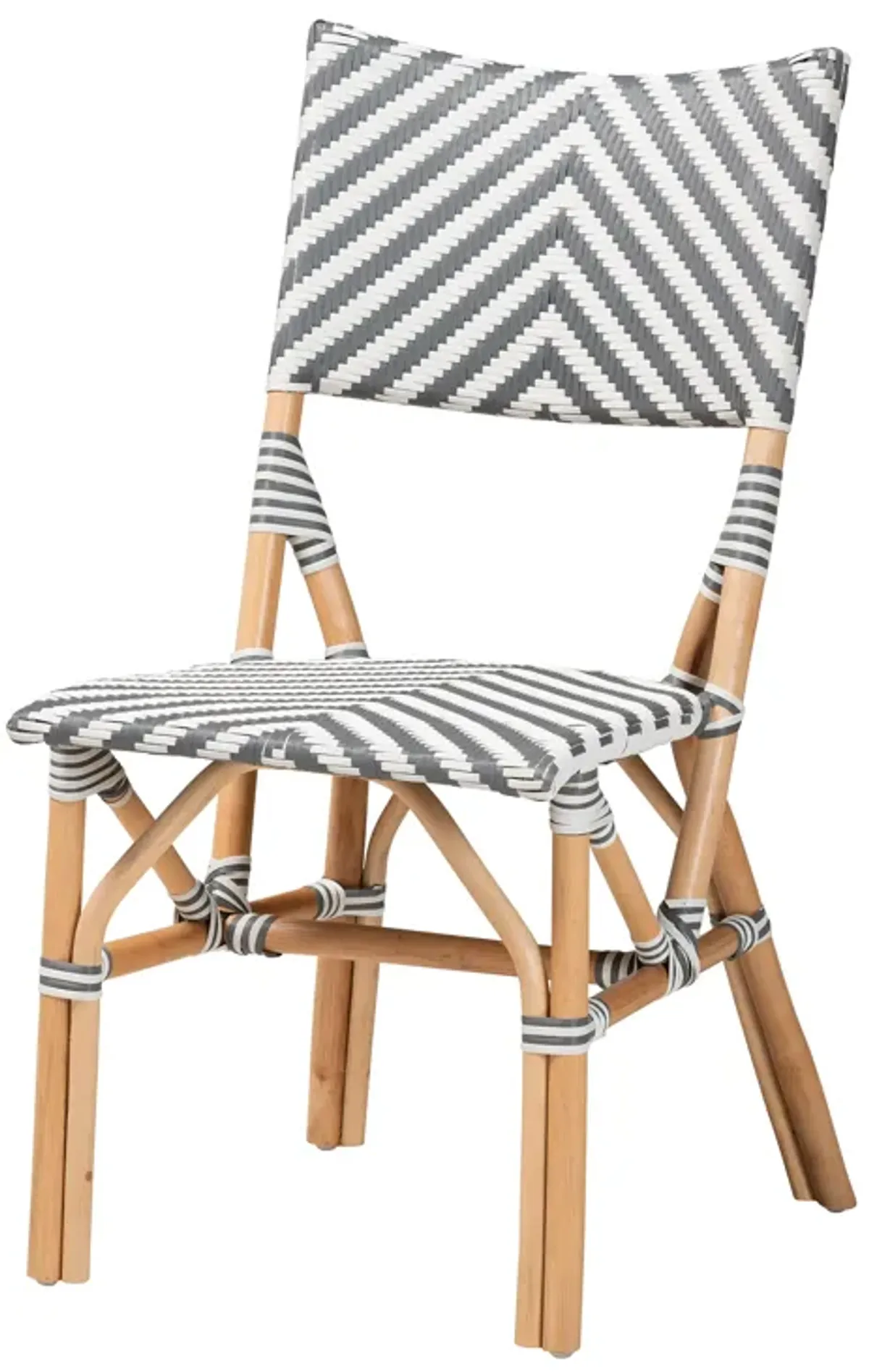 Bali & Pari Shai Modern French Grey and White Weaving and Natural Rattan Bistro Chair