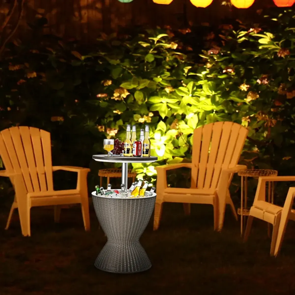 3 in 1 8 Gallon Patio Rattan Cooler Bar Table with Adjust Ice Bucket