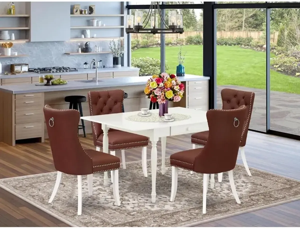 5 Piece Kitchen Table Set for 4 Contains a Rectangle Dining Table with Dropleaf