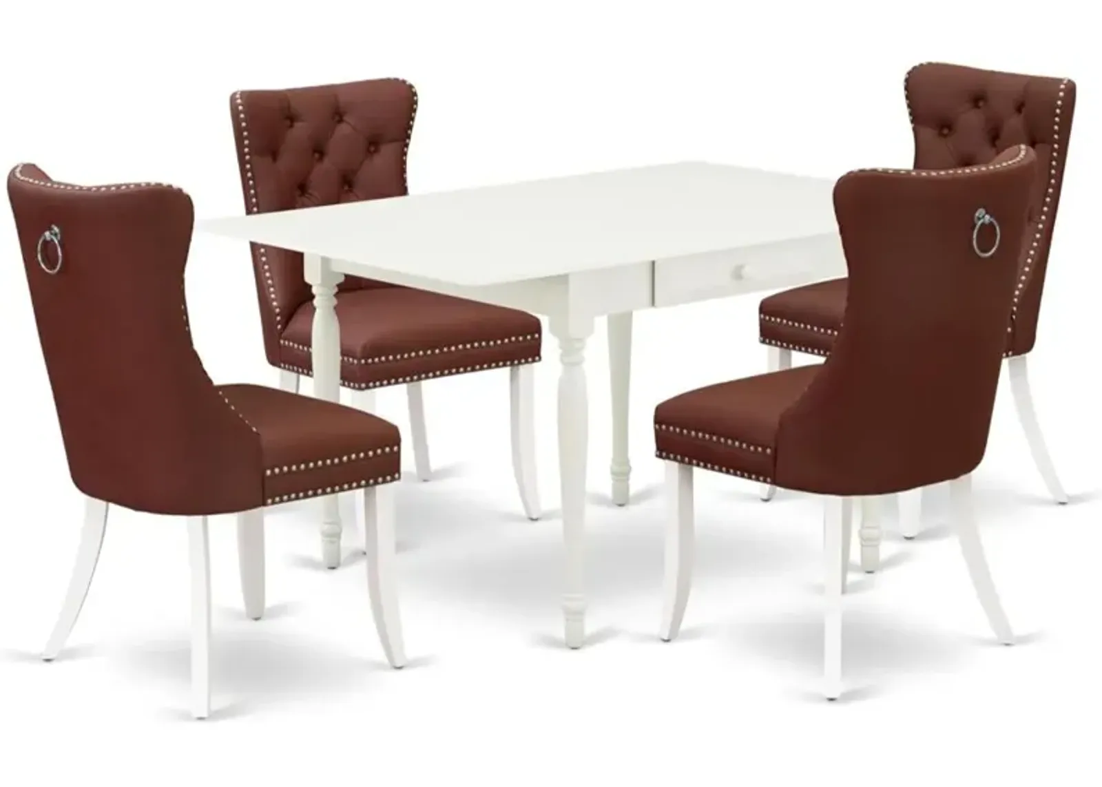 5 Piece Kitchen Table Set for 4 Contains a Rectangle Dining Table with Dropleaf