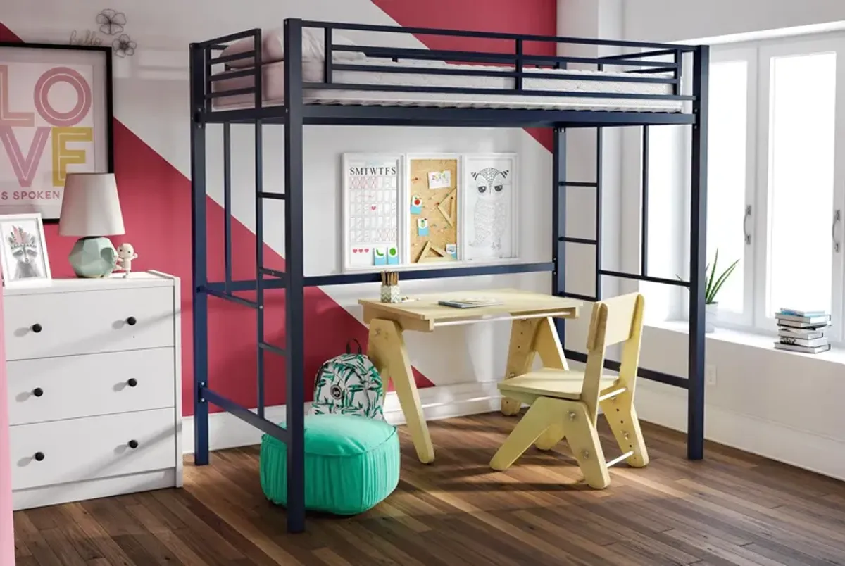 Atwater Living Grace Twin Metal Loft Bed with Two Ladders and Safety Railings