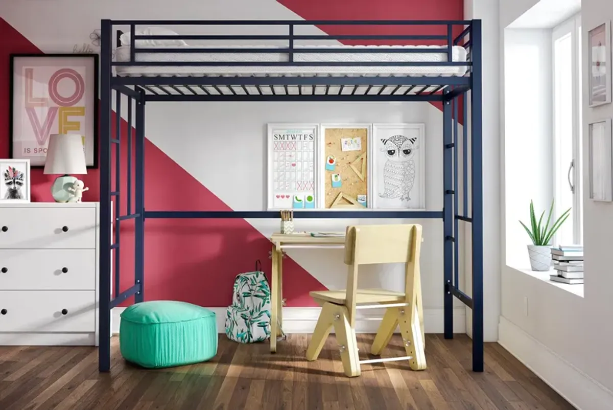 Atwater Living Grace Twin Metal Loft Bed with Two Ladders and Safety Railings