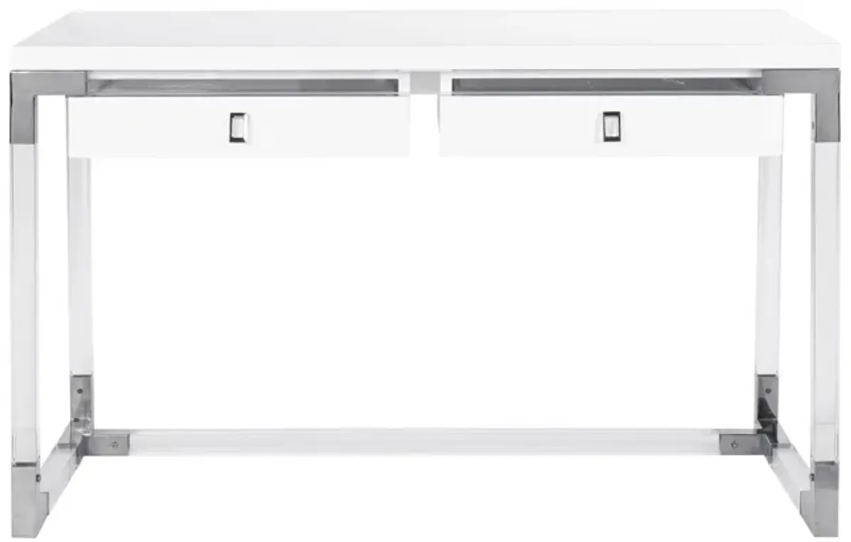 Pasargad Home Firenze Lacquer & Lucite Desk, White