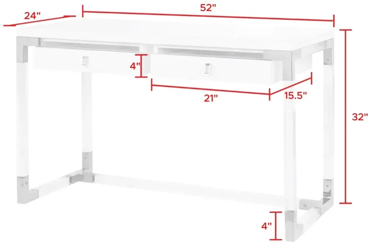 Pasargad Home Firenze Lacquer & Lucite Desk, White