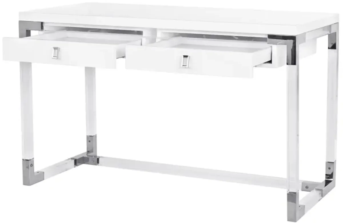 Pasargad Home Firenze Lacquer & Lucite Desk, White