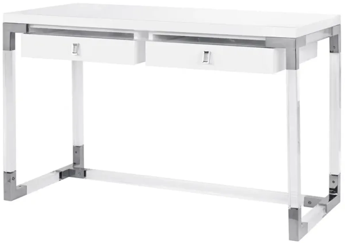 Pasargad Home Firenze Lacquer & Lucite Desk, White