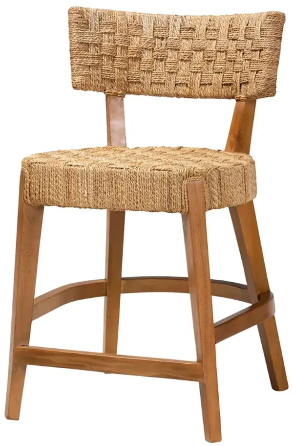 bali & pari Sabit Bohemian Seagrass and Mahogany Wood Counter Stool
