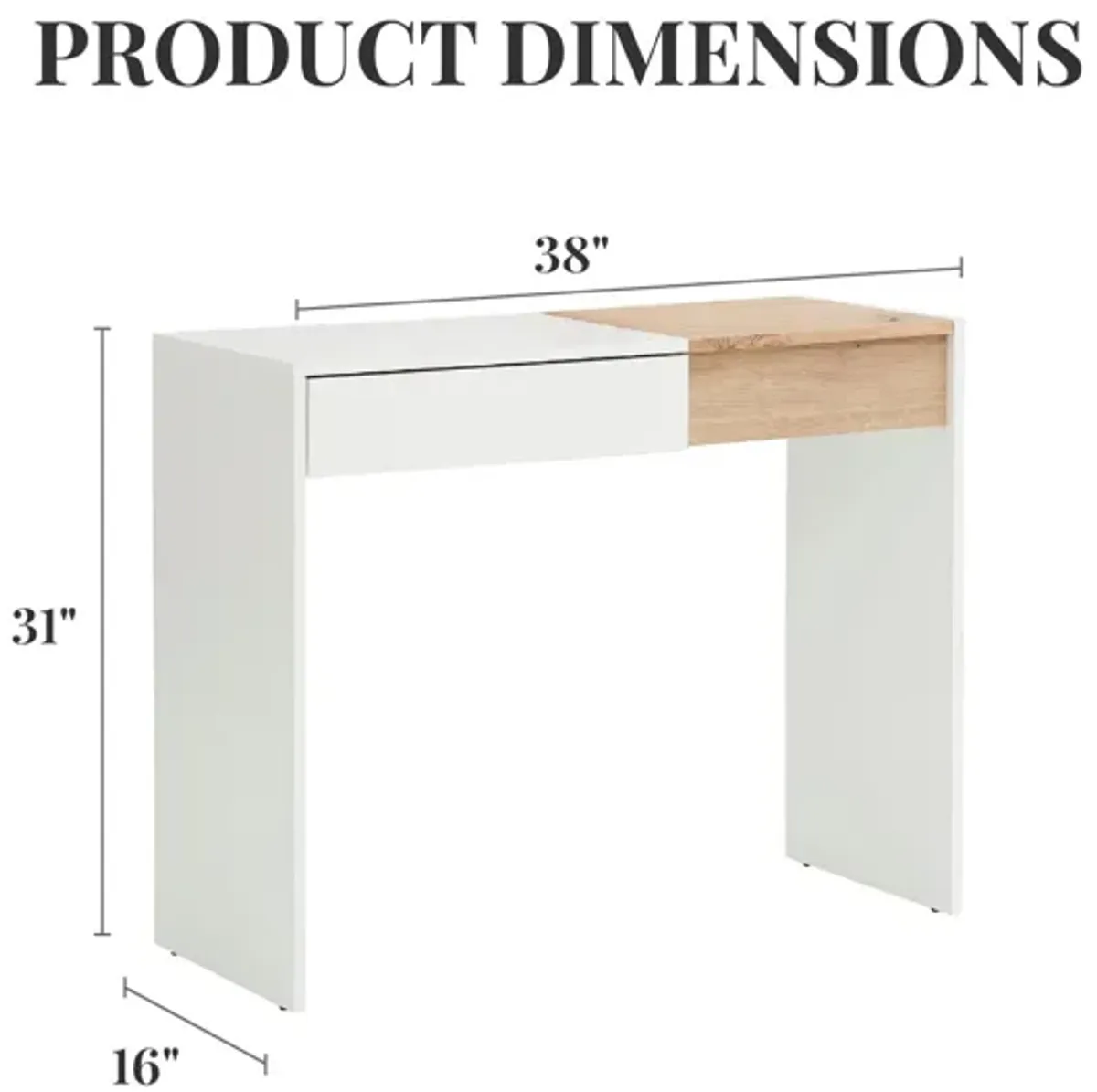 Niles Vanity Desk with 1 Drawer and Flip-Out Mirror, Oak/White