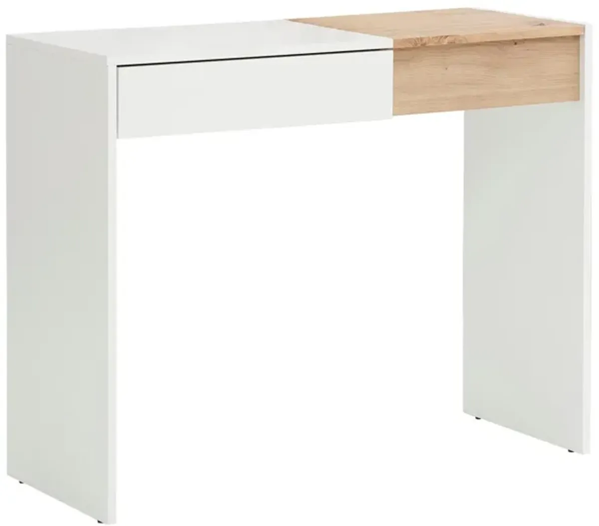 Niles Vanity Desk with 1 Drawer and Flip-Out Mirror, Oak/White