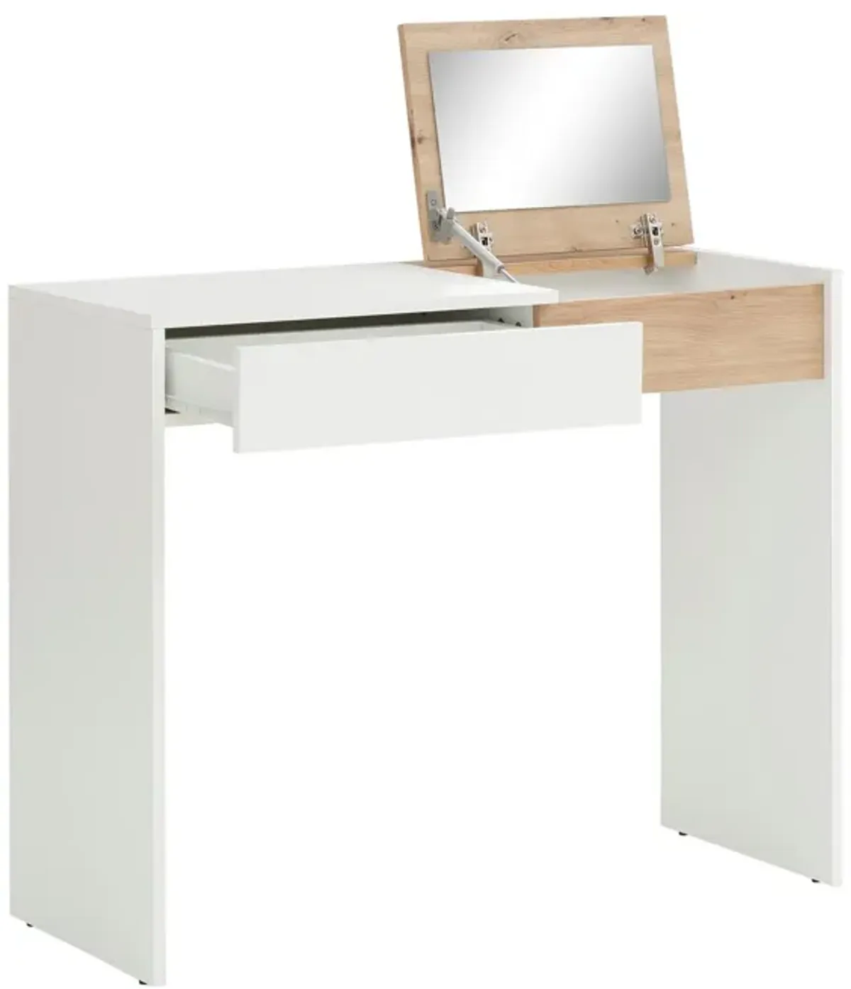 Niles Vanity Desk with 1 Drawer and Flip-Out Mirror, Oak/White