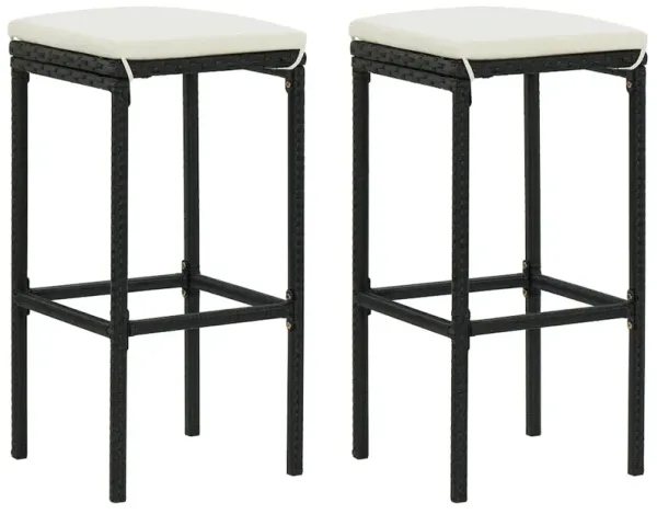 Bar Stool Set of 2 Black PE rattan Medium Footrest Bar Stool