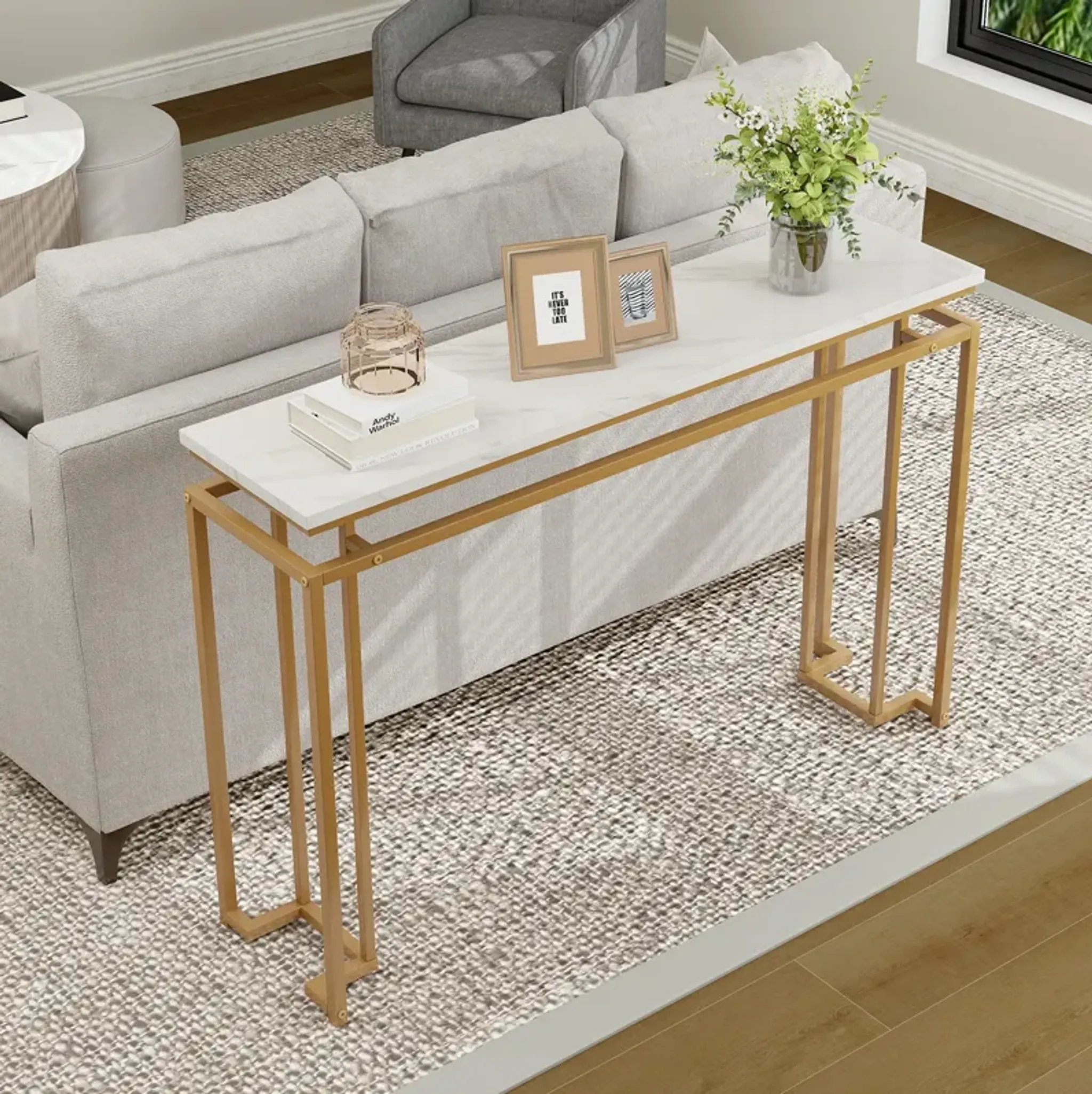 Modern Entryway Table With Gold Heavy Duty Metal Frame And Anti ...