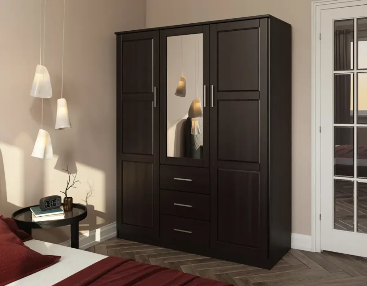 100% Solid Wood Cosmo 3-Door Wardrobe with Mirrored Door