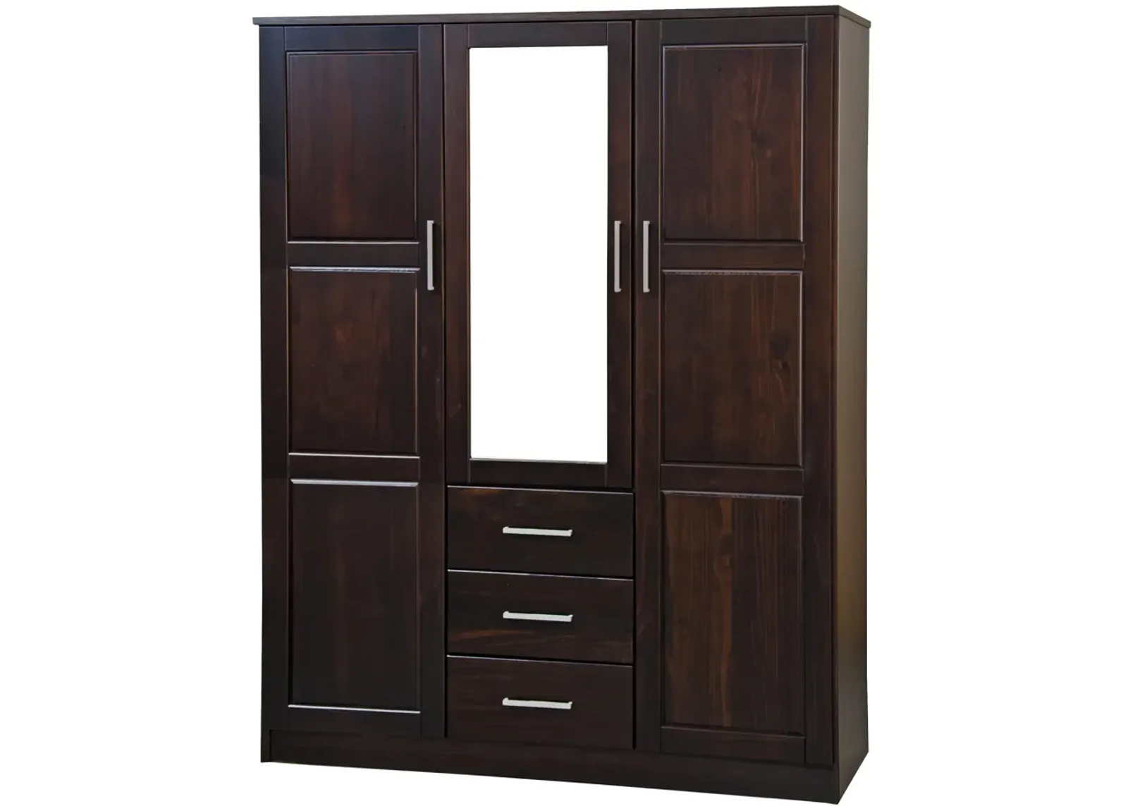 100% Solid Wood Cosmo 3-Door Wardrobe with Mirrored Door