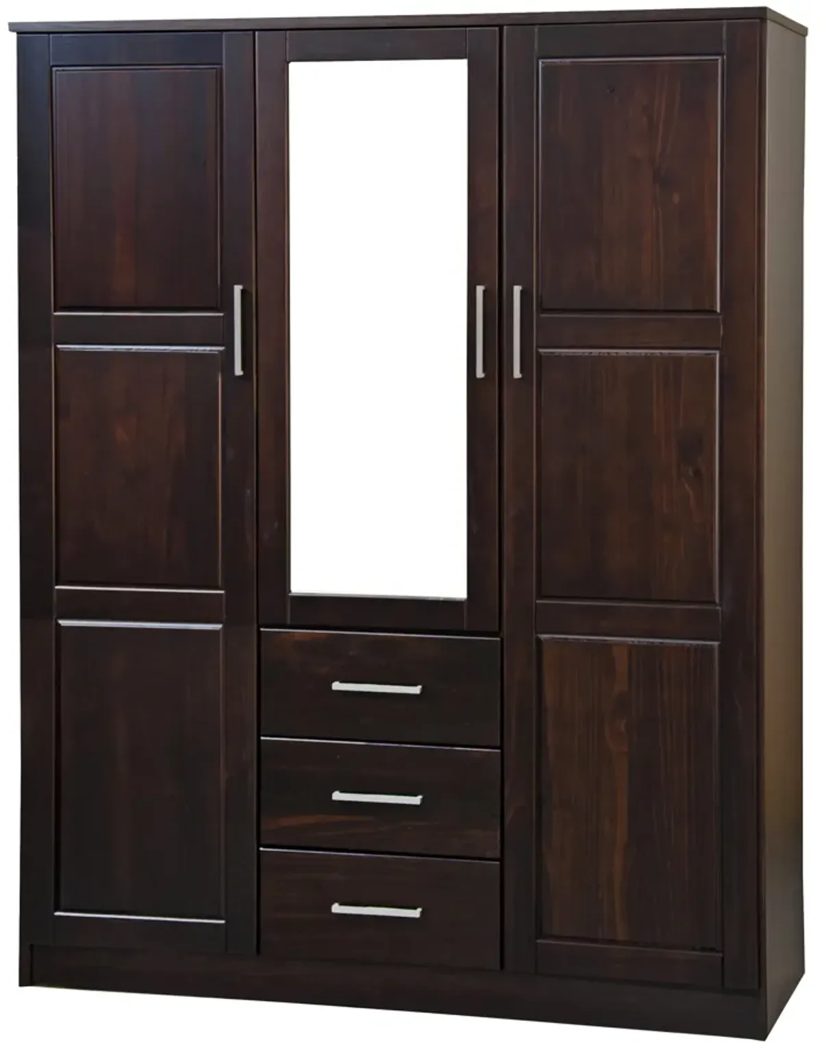 100% Solid Wood Cosmo 3-Door Wardrobe with Mirrored Door