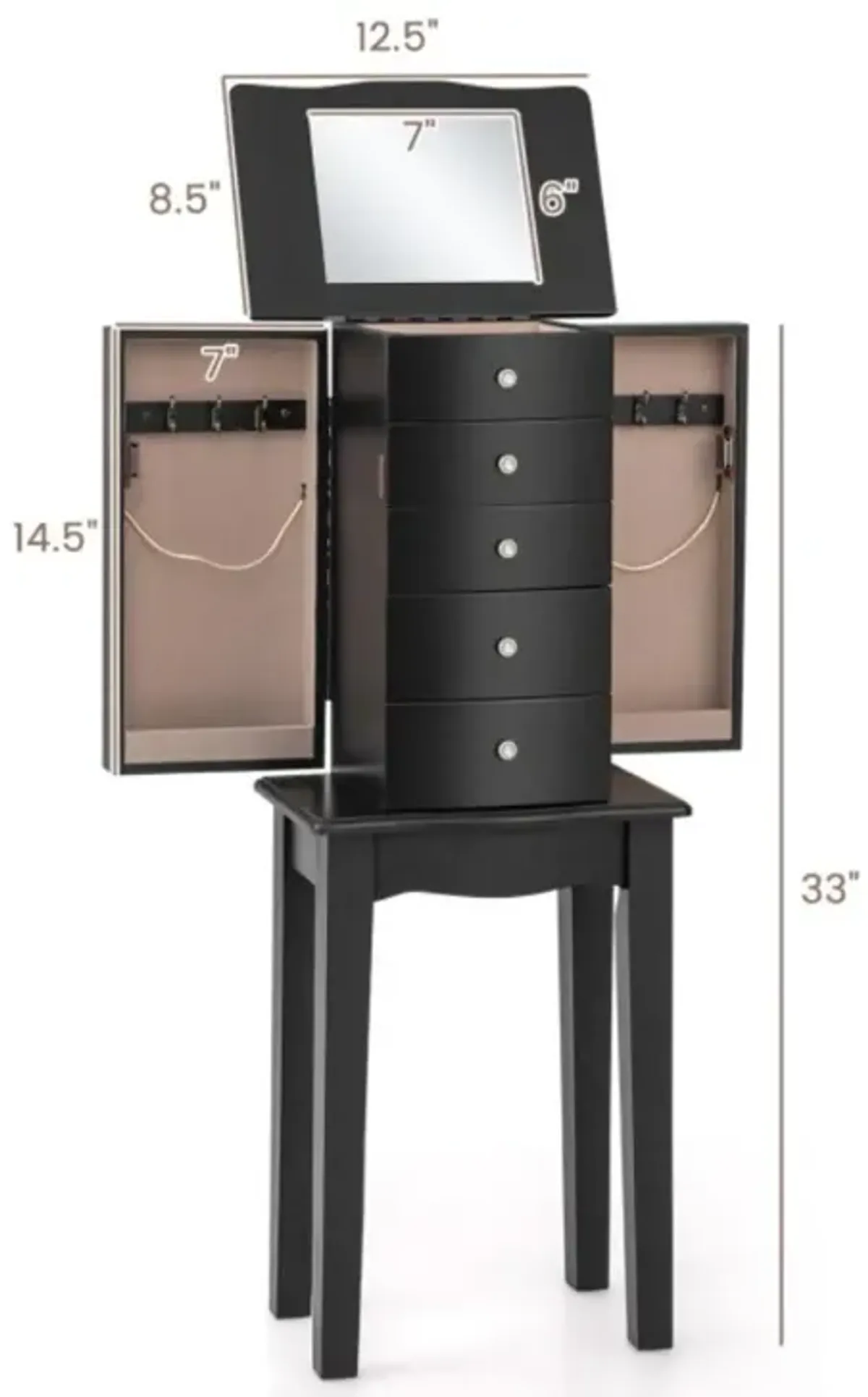 Hivvago Jewelry Armoire with Top Flip Mirror and 4 Drawers