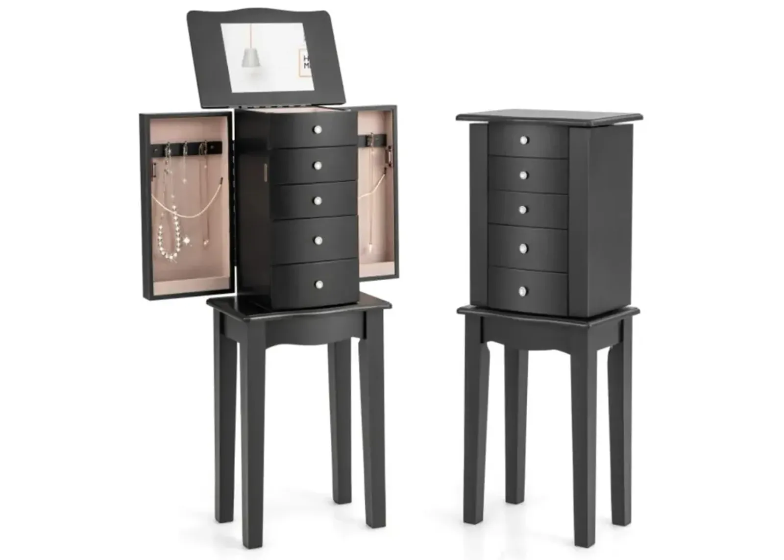 Hivvago Jewelry Armoire with Top Flip Mirror and 4 Drawers