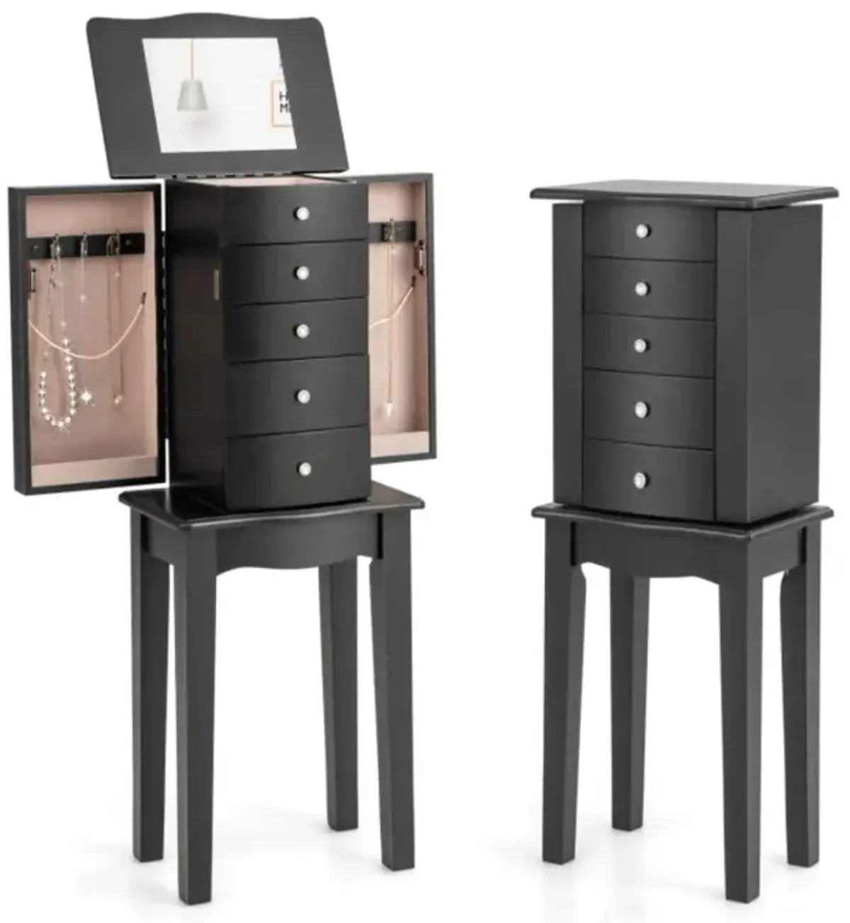 Hivvago Jewelry Armoire with Top Flip Mirror and 4 Drawers