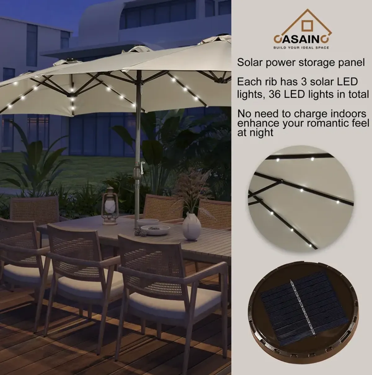 15ft Patio Maket Umbrella with base and led.