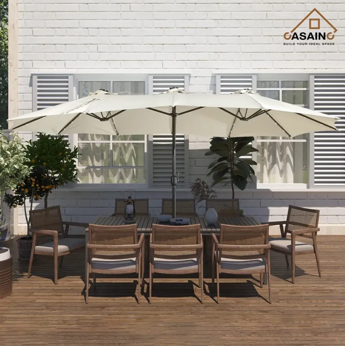 15ft Patio Maket Umbrella with base and led.