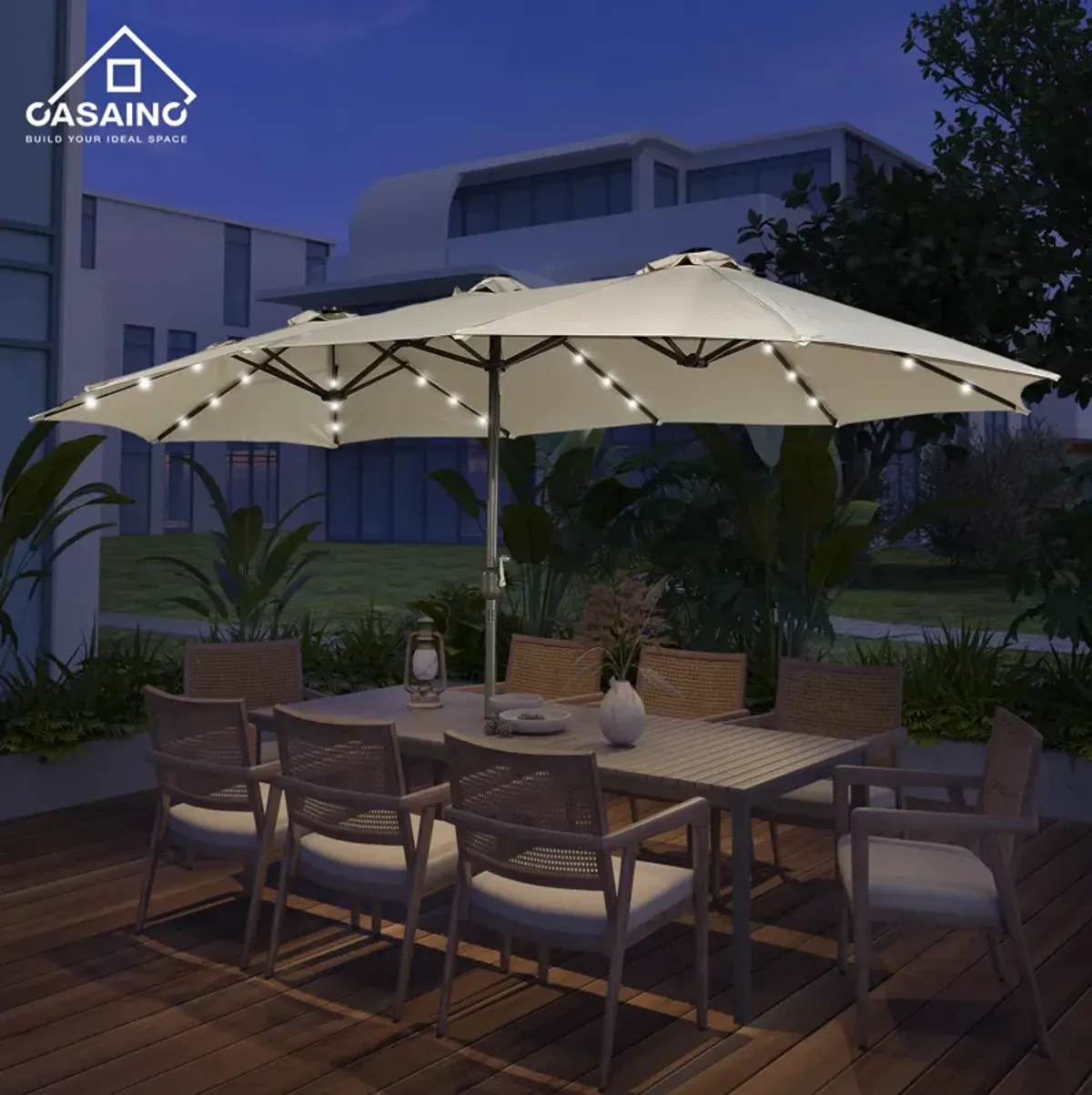 15ft Patio Maket Umbrella with base and led.