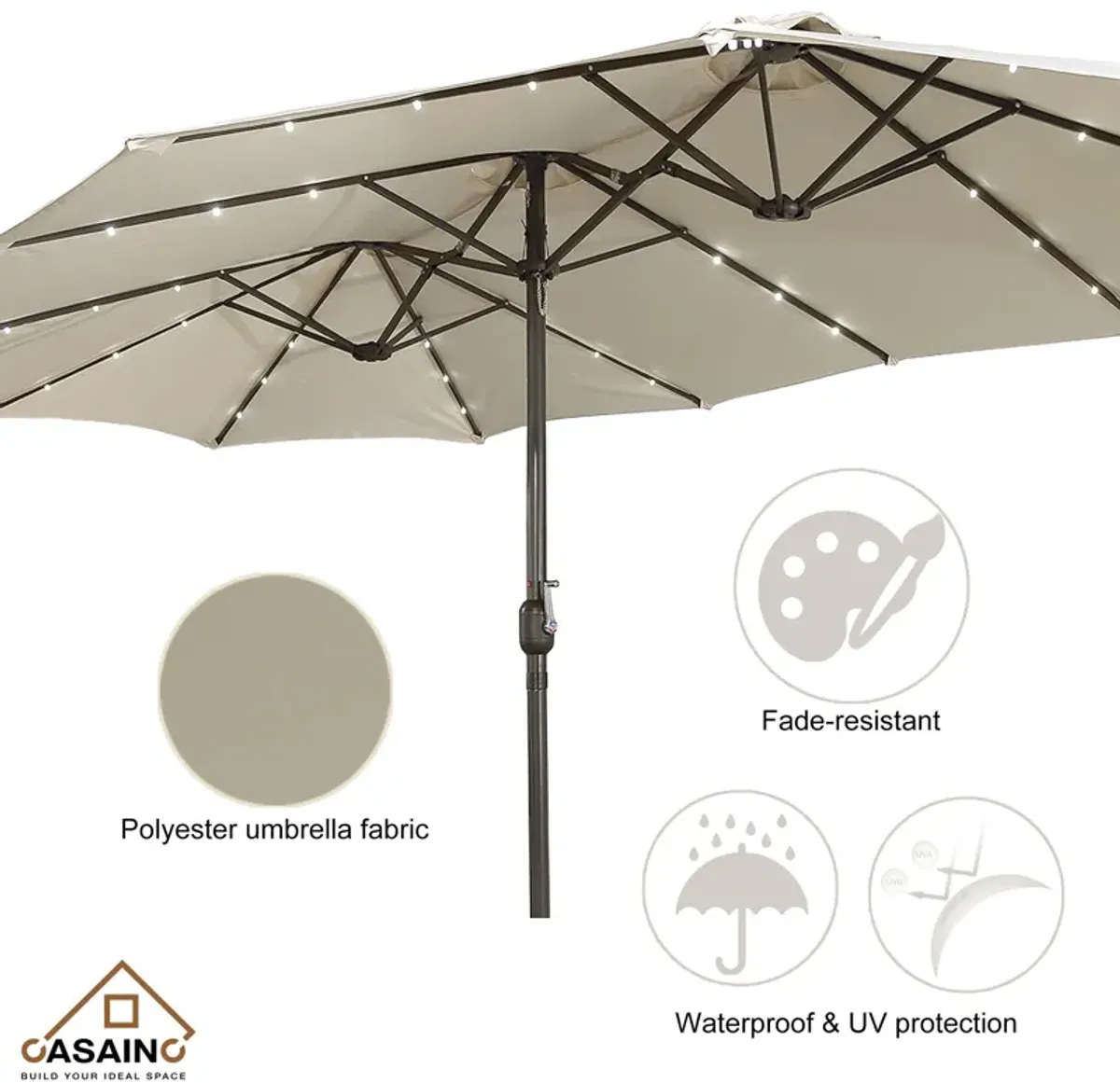 15ft Patio Maket Umbrella with base and led.