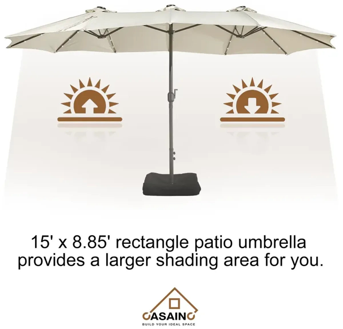 15ft Patio Maket Umbrella with base and led.