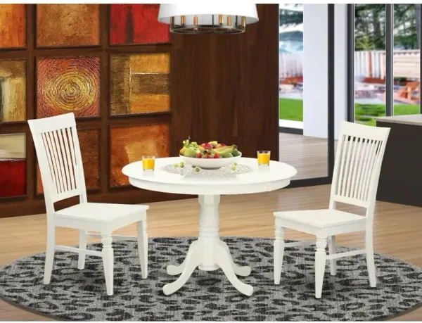 3 Pc set with a Round Dinette Table and 2 Leather Kitchen Chairs in Linen White