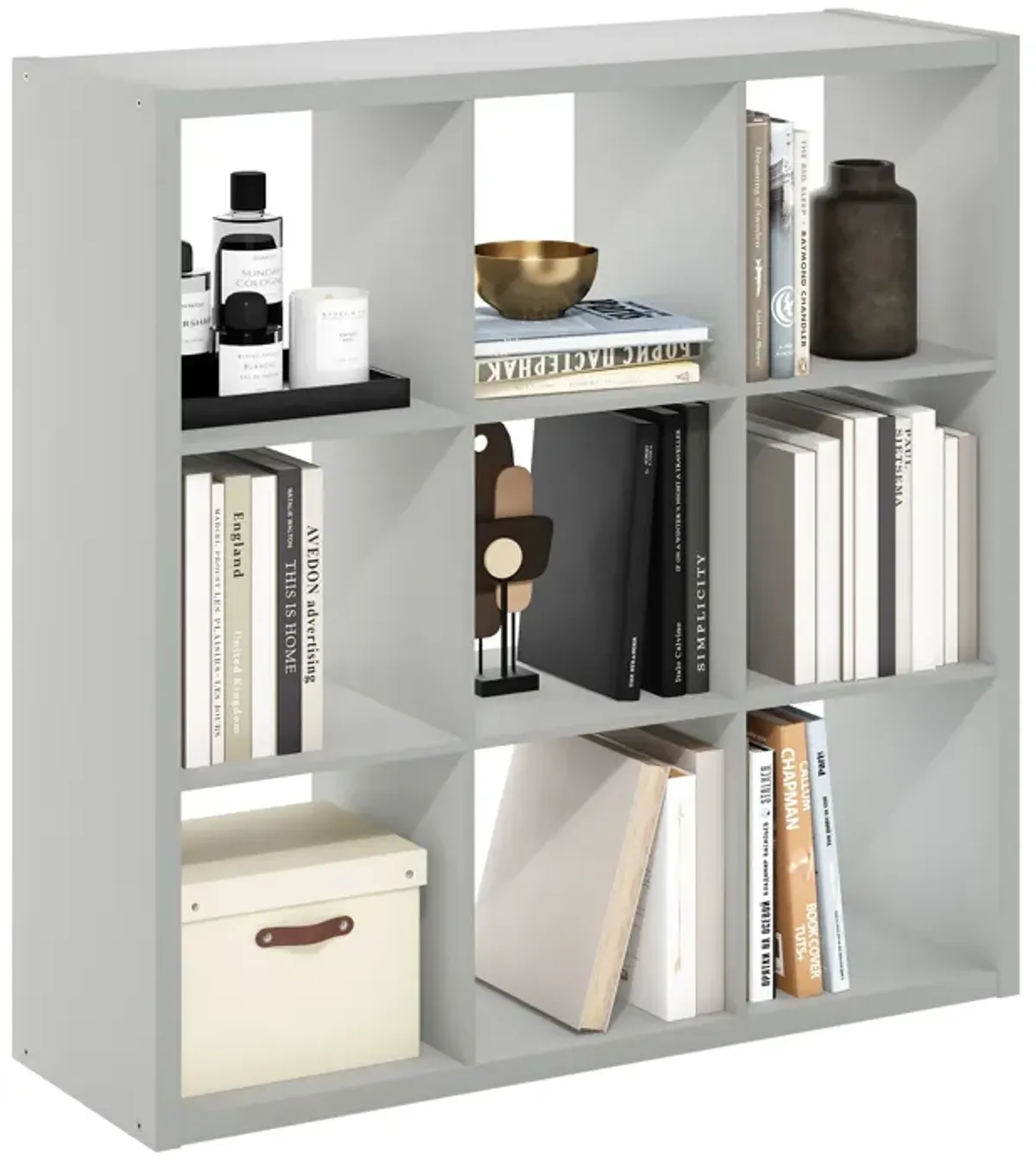 Furinno Cubicle Open Back Decorative Cube Storage Organizer, 9-Cube, Light Grey