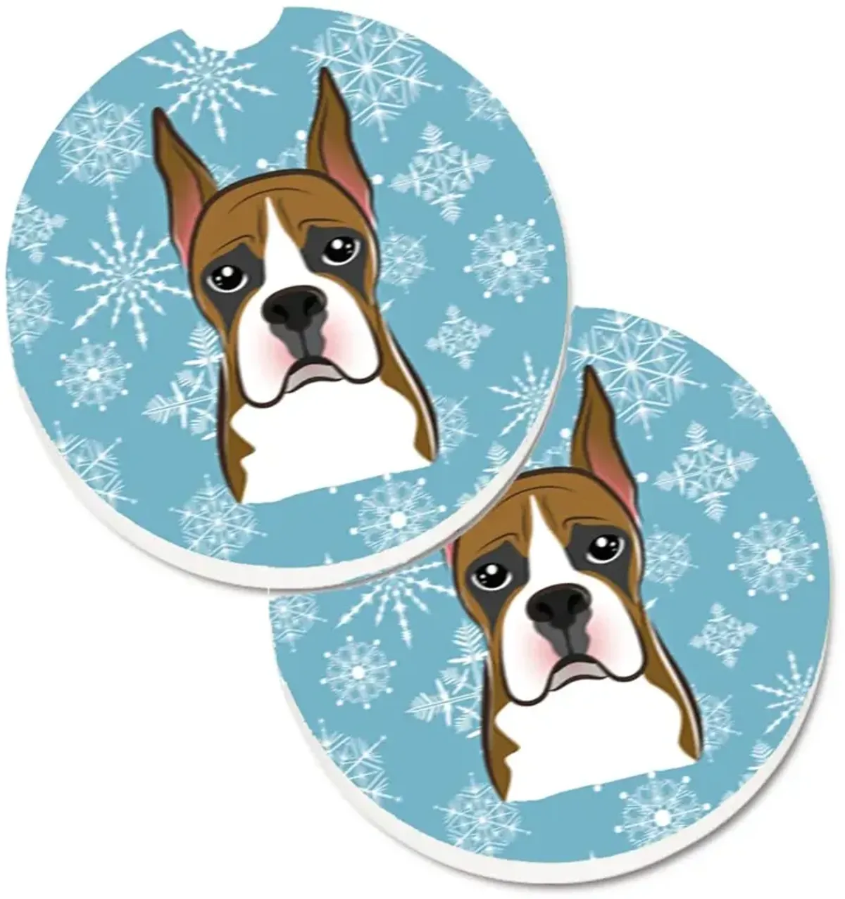 Caroline's Treasures Snowflake Boxer Set of 2 Cup Holder Car Coasters BB1657CARC, 2.56, Multicolor