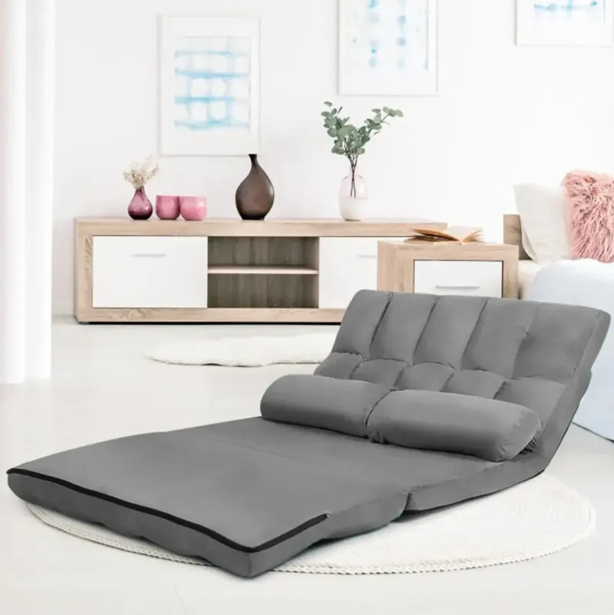 Hivvago 6-Position Foldable Floor Sofa Bed with Detachable Cloth Cover